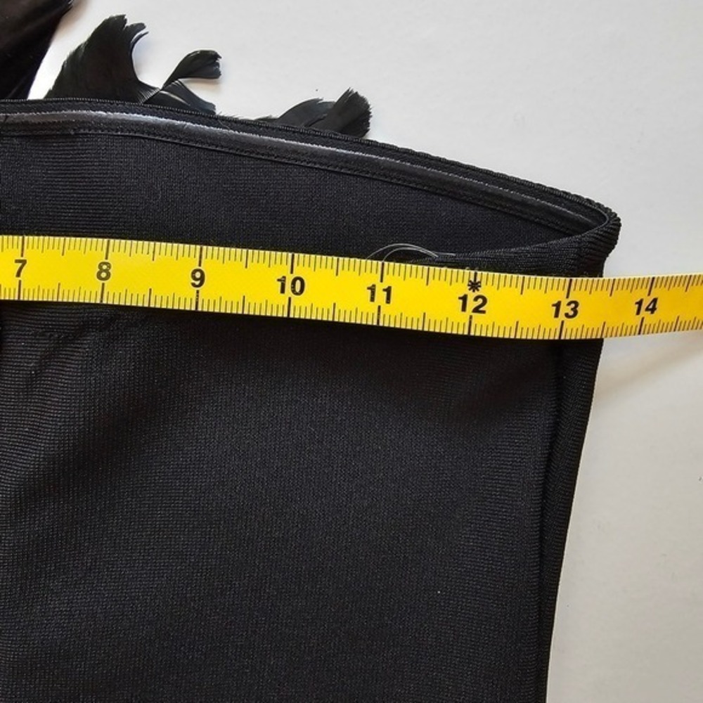 Black Feathered Mini Dress Bodycon Going Out Holiday LBD Party Stretch Small ~ - Picture 6 of 9